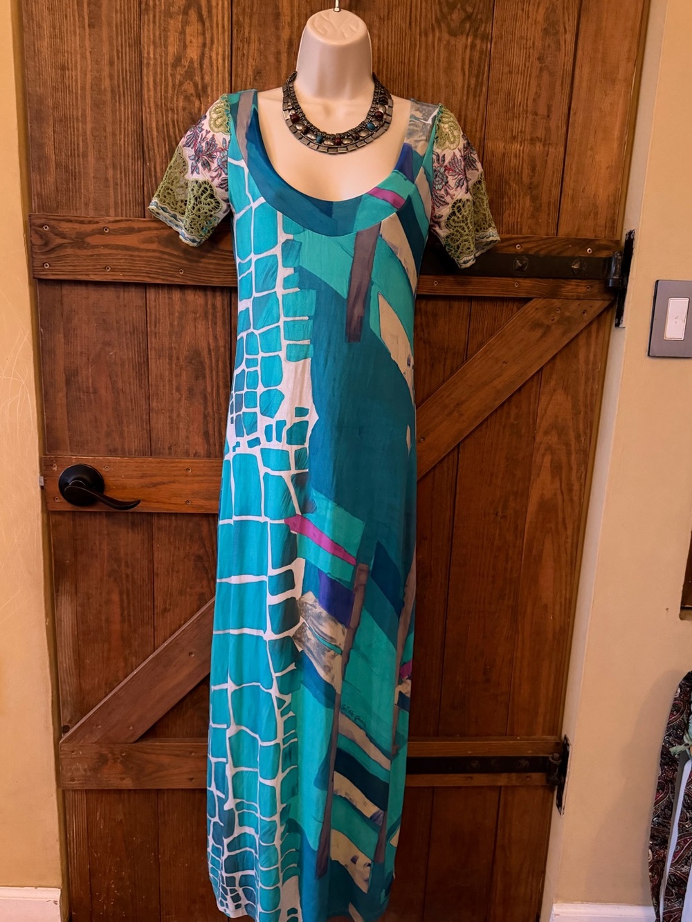 Save The Queen Teal & Turquoise Patterned Maxi Dress
